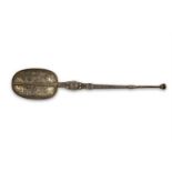 AN EDWARDIAN SILVER REPRODUCTION OF AN EARLY SERVING SPOON, London 1901, with cast decoration and