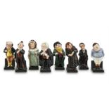 A SET OF EIGHT ROYAL DOULTON CARICATURE PORCELAIN FIGURES, depicting various characters from