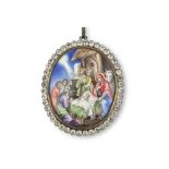 A 17TH CENTURY CONTINENTAL OVAL ENAMEL MINIATURE, depicting The Nativity colourfully painted and set