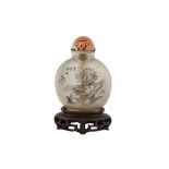 A 19TH CENTURY CHINESE REVERSE-PAINTED GLASS SCENT BOTTLE, mounted with a carved coral stopper,