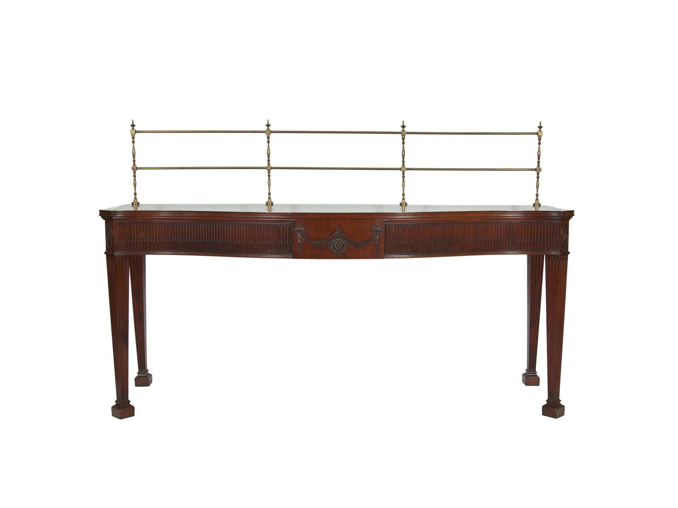 A GEORGE III STYLE MAHOGANY SERPENTINE SERVING TABLE, in the manner of James Hicks of Dublin, with