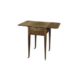 A GEORGE IV INLAID PALE MAHOGANY RECTANGULAR DOUBLE DROP LEAF PEMBROKE TABLE, with two end