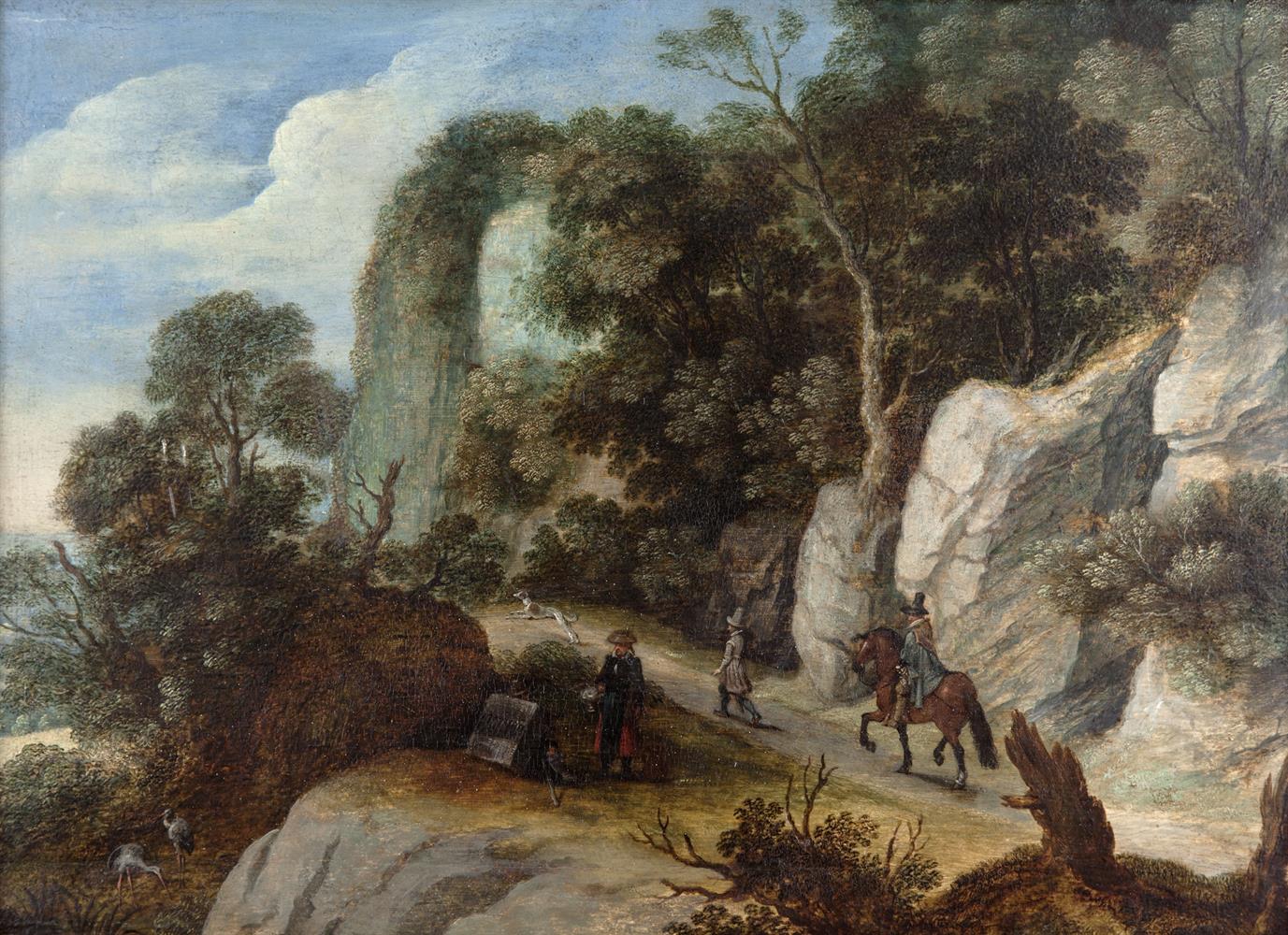 MARTEN RYCKAERT (1587-1631)Mountainous landscape with horse and riding figuresOil on panel, 30 x - Image 2 of 3