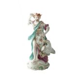A FINE 18TH CENTURY DERBY PORCELAIN MODEL OF JUPITER, the crowned figure standing with his right arm