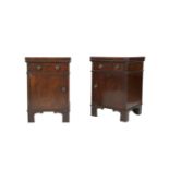 A PAIR OF VICTORIAN MAHOGANY RECTANGULAR BEDSIDE PEDESTALS, with single drawers and cupboards,