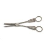 A VICTORIAN SILVER SHELL, FIDDLE AND THREAD PATTERN GRAPE SCISSORS, London 1872Provenance: Purchased
