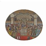 AN 18TH/19TH CENTURY INDIAN MINIATURE PAINTINGFigures in a Royal CourtOval, oil on ivory, 4.5 x 5.