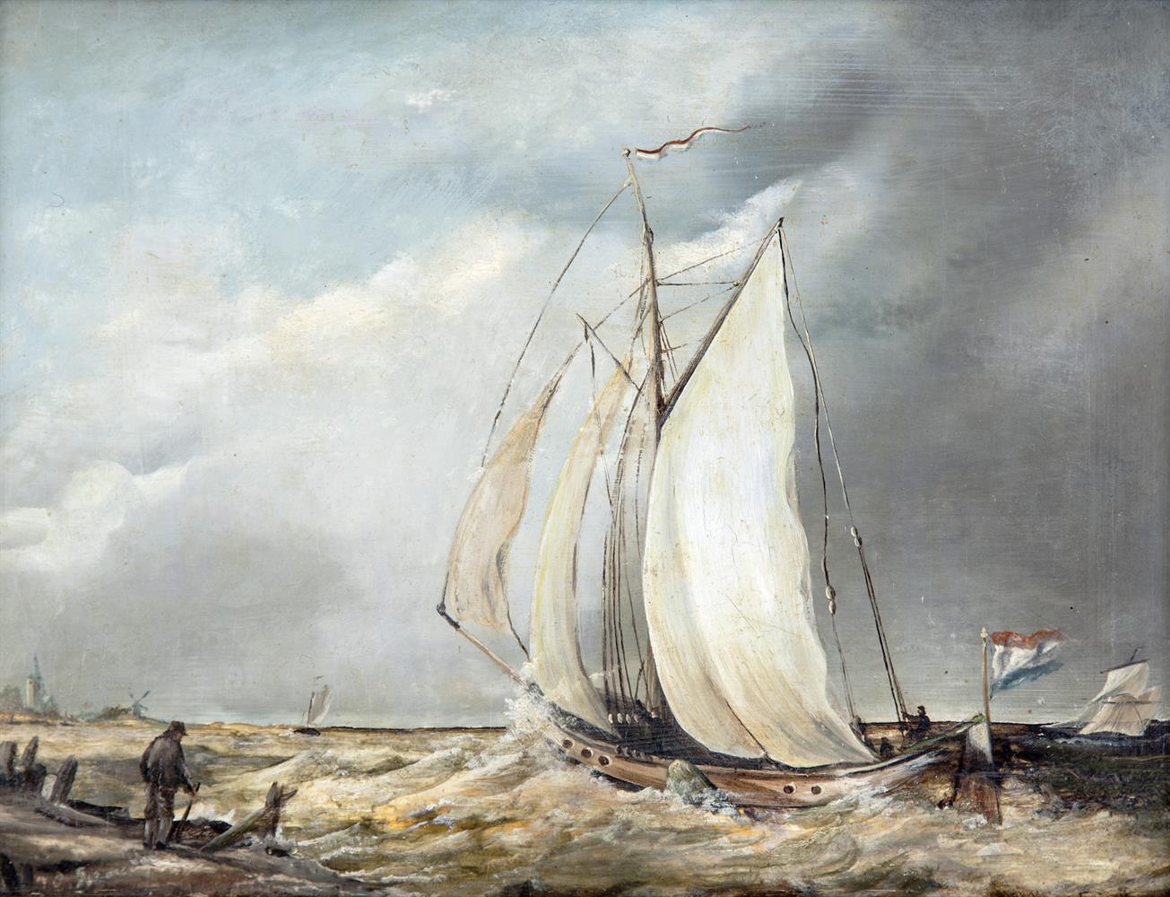 JAN CHRISTIANS SCHOTEL (1787-1838)Fishing boats off the Dutch coastOil on panel, 18 x 23cmSigned - Image 2 of 2