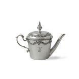 AN IRISH GEORGIAN SILVER CYLINDRICAL TAPERING GRAVY POT, Dublin c.1800, the detachable lid with band