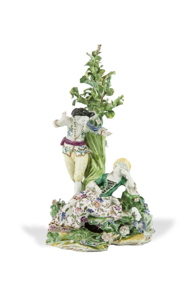 A FINE 18TH CENTURY ENGLISH PORCELAIN GROUP, probably Derby, depicting a young couple in period
