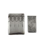 AN EDWARDIAN SHAPED RECTANGULAR SILVER CARD CASE, London 1908, with patented mechanism and with