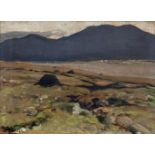 James Humbert Craig RHA RUA (1877-1944)Turf Stacks in a Donegal LandscapeOil on board, 21 x 29.