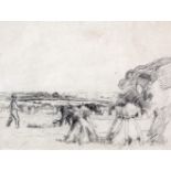 Dermod O'Brien PRHA (1865-1945)Cork Stooks and Farmer Ploughing, Cahirmoyle, Co. LimerickPencil,