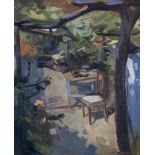 Oisin Roche (b.1973)Table and Chair in SunlightOil on canvas, 53 x 43cm (20¾ x 17'')Signed