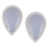 A PAIR OF CHALCEDONY AND DIAMOND EARRINGS, BY MARGHERITA BURGENEREach pear-shaped cabochon