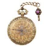 A GEORGE IV FULL HUNTER 18K GOLD POCKET WATCH, CIRCA 1810The face chased with border of flowers on