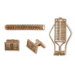 A GENTLEMAN'S GOLD DRESS SETEach designed as an abacus, the set includes a pair of cufflinks, a