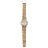 A LADY'S GOLD AND DIAMOND-SET BRACELET WATCH, BY GIRARD-PERREGAUXThe 17-jewel manual wind movement