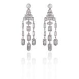 A PAIR OF DIAMOND CHANDELIER PENDENT EARRINGSOf chandelier design, each set throughout with round