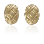 A PAIR OF GOLD EARCLIPS, BY TIFFANY & CO.Each designed as a stylised bombé clip with crossed rope