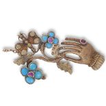 A GEORGIAN SENTIMENTAL FORGET-ME-NOT PENDANT/BROOCH, CIRCA 1825The gloved hand set with a round-