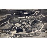 George Campbell RHA (1917-1979)West of Ireland LandscapeMonochrome watercolour, 10 x 16cmSigned