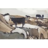 Cecil Maguire RHA RUA (b.1930)Cattle on a HeadlandOil on canvas, 19.5 x 29.5cmSigned