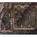 Phil Rafferty (1919-1996)The Virgin Mary and Three Wise Men (Christmas Card design)Linocut with hand