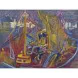 Farid AOUAD [libanais] (1924-1982)Pêcheur déchargeant leur bateauPastel.Non signé.23.5 x 31 cm