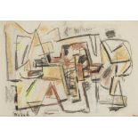 Devrim NEJAD [turc] (1923-1995)CompositionDessin au fusain et pastel.Signé en bas à gauche.24.5 x 35