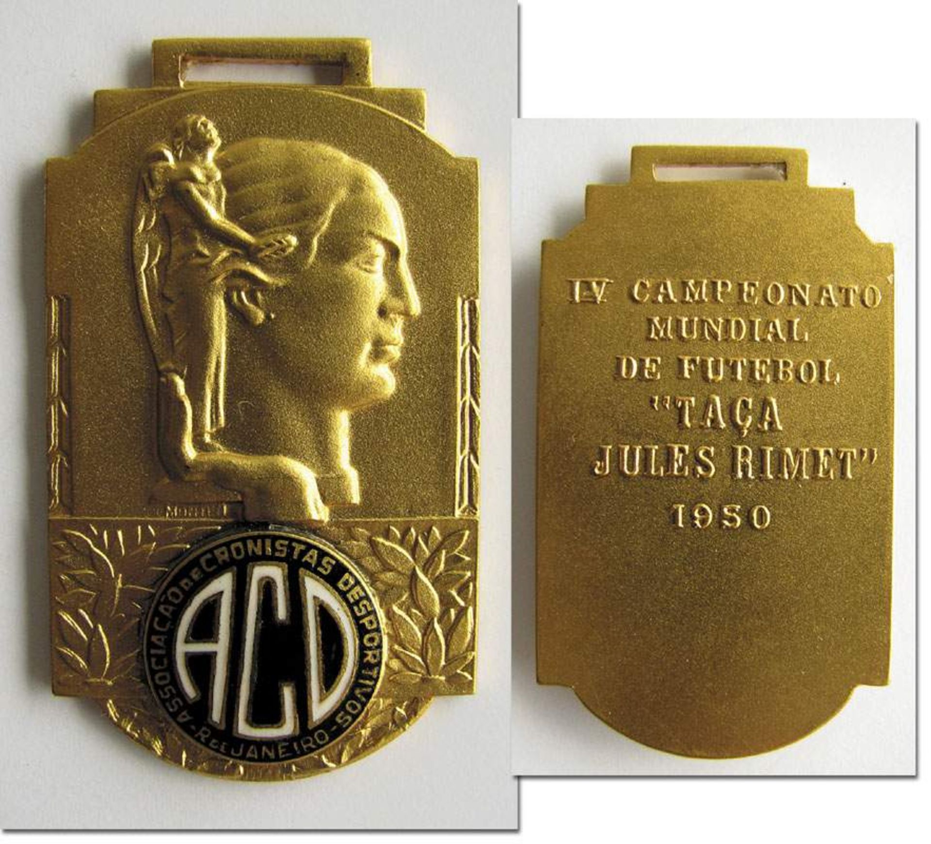 World Cup 1950 Brasilian Commemorative Plaque - with relief, enamelled logo ACD (Association de