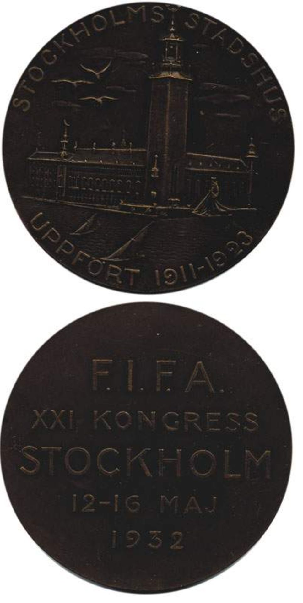 Participation Medal FIFA Congress 1932 Stockholm - bronze participation medal FIFA XXI Kongress