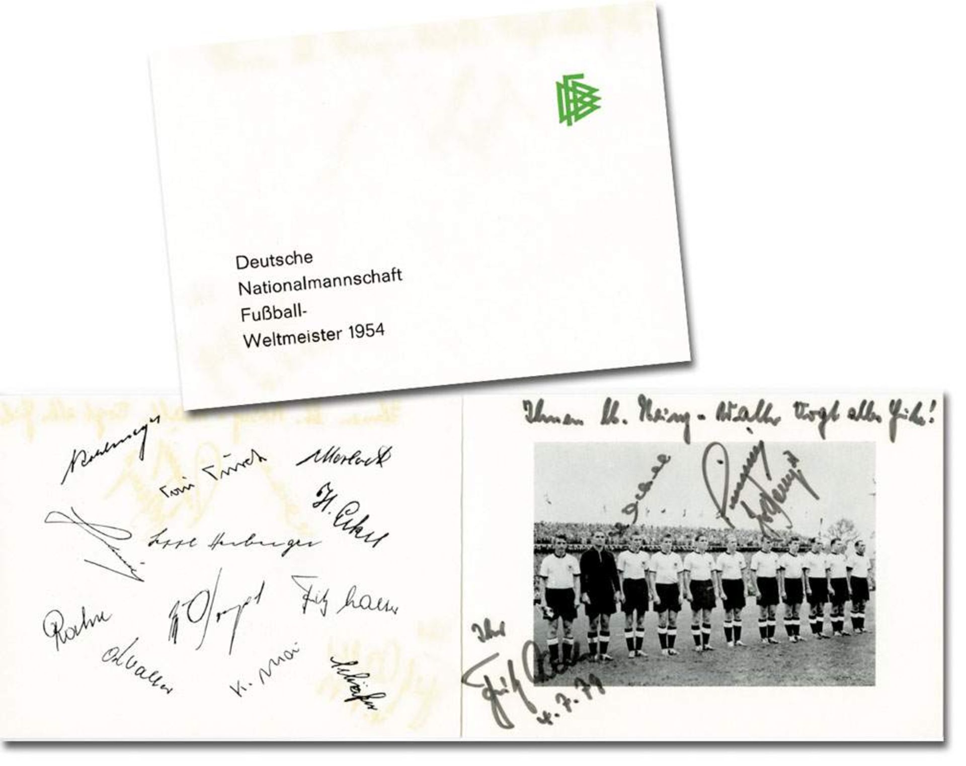 World Cup 1954 German FA Card with Autographs - Official commemorative DFB card with facsimile