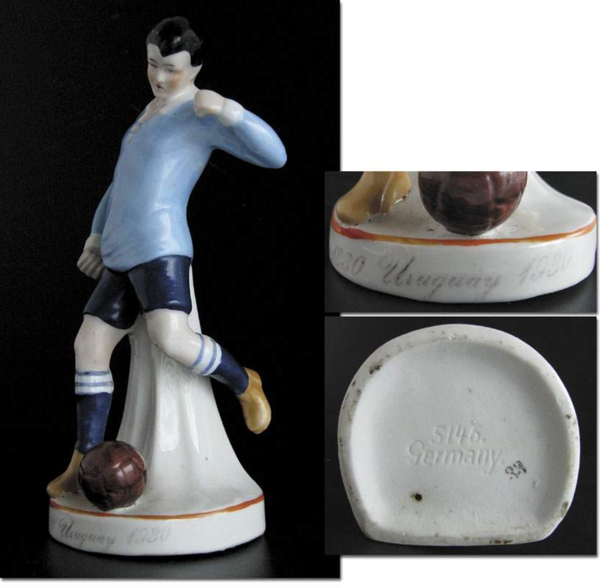 World Cup 1930 Commemorative Porcelain Figur - Attractive hand painted figurine "1830 Uruguay 1930".