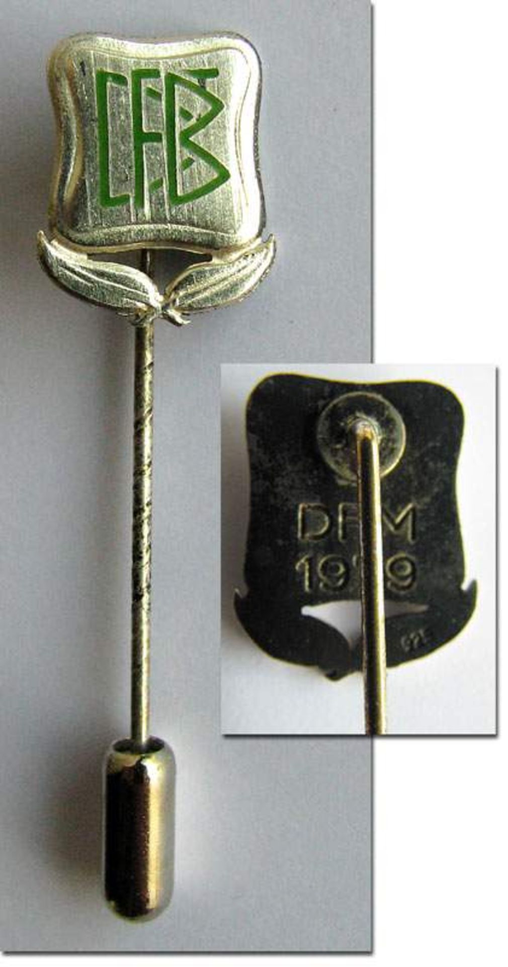 German Football. Championships Pin 1979 - Original German FA pin, 925 stamped silver with green