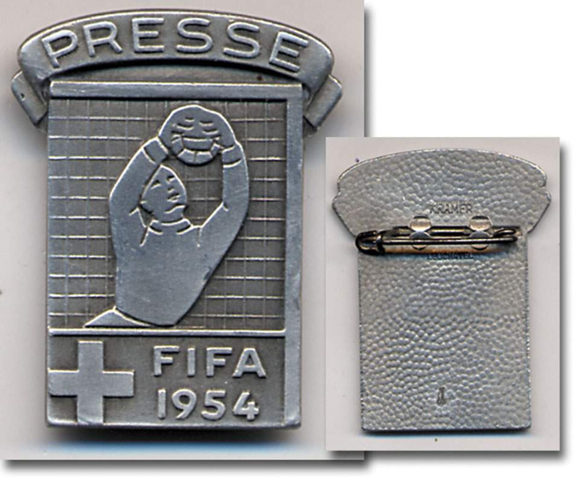 Participation Pin: World Cup 1954. - Official Press Pin from Kramer, in aluminium, size 2.7x3.