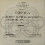 Olympic Games 1968. Winner diploma Swimming - Silver Medalist Winner's Diploma awarded in swimming