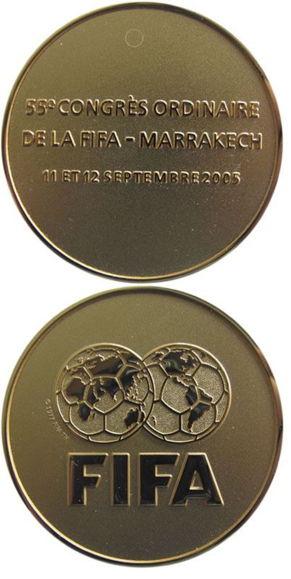 FIFA Congress 2005 Marrakech Participation medal - From the 55th FIFA Congress. Gold plated, size