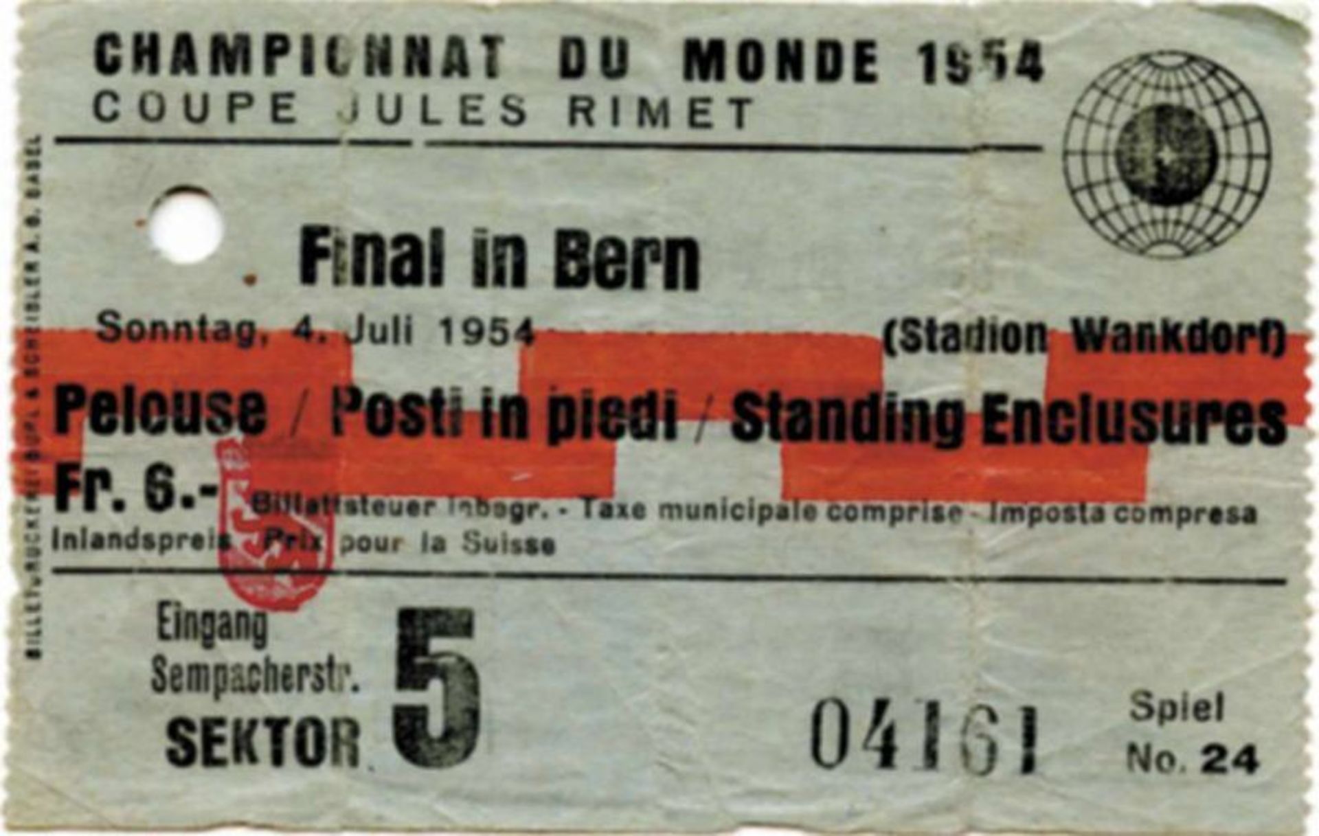 Ticket: World Cup Final 1954.Germany vs Hungary - Original Final ticket from the legendary match