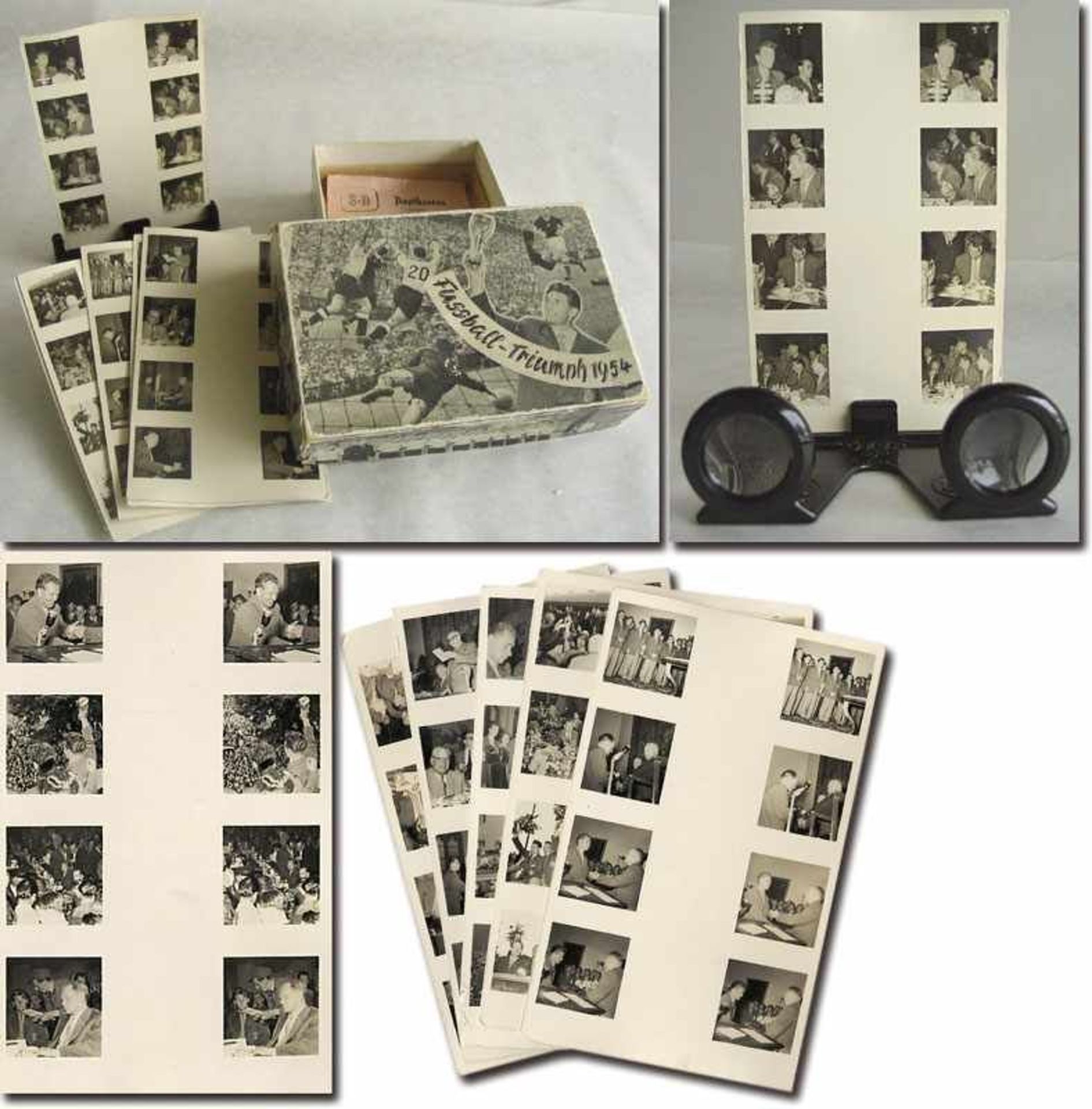 Stereoview cards. World Cup 1954 with glasses - Football triumph 1954; 5 cards (each 14x8.5 cm