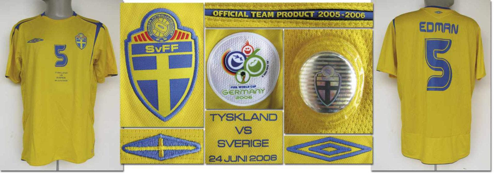 World Cup 2006 match worn football shirt Sweden - Original match worn shirt Sweden with number 5.