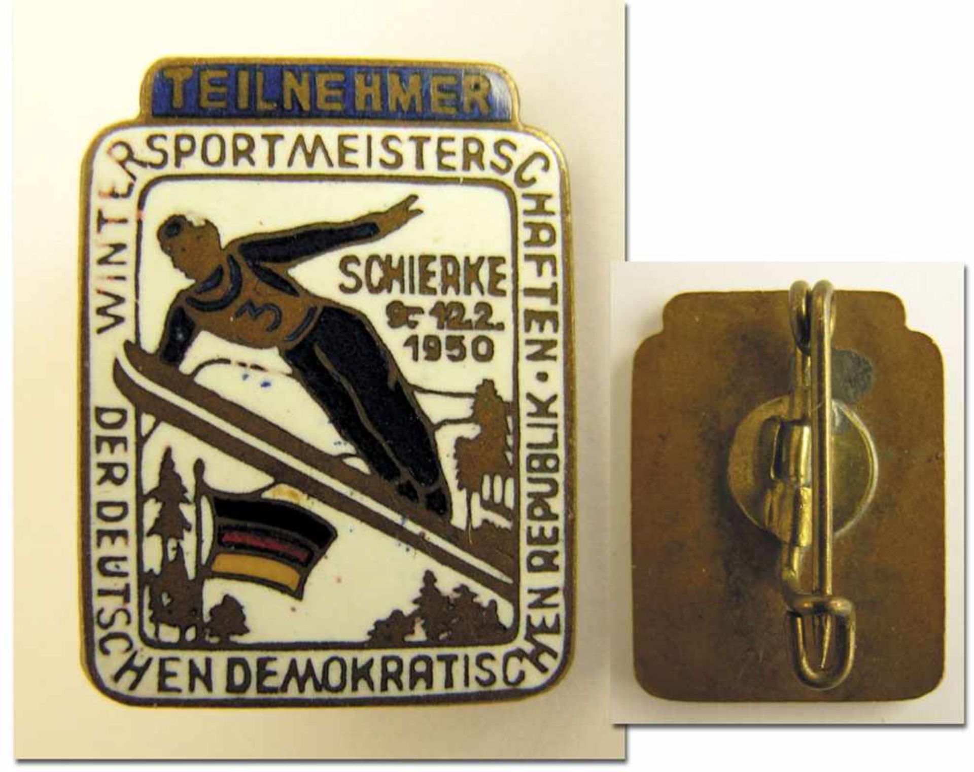 Participation Pin 1950 GDR Wintersport Championsh - Official participation pin of the Winter