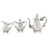 A SILVER PLATED TEA SET, Marked "™P.G. Silver", 3 pieces, one teapot, one milkpot, one sugar bowl H: