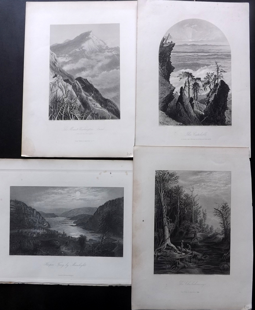 USA 1873 Group of 4 Steel Engravings from Picturesque America. Steel Engravings Published 1873 by