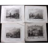 London - Tombleson, William C1840 Group of 4 Steel Engravings from Tombleson's Thames. Steel
