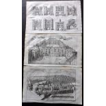 London - Stow, John 1720 Group of 3 Architectural Prints. Charter House, Bridewell & Gates. Copper