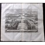 London - Stow, John 1720 Large Architectural Print of Greenwich Hospital. Copper Plate Published