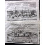 London - Stow, John 1720 Pair of Architectural Prints. Tower of London & Custom House. Copper