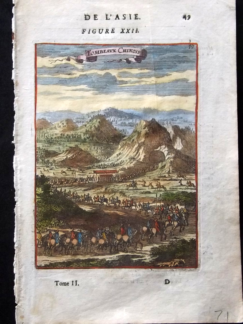China - Mallet, Alain Manesson 1683 Hand Coloured View of Chinese Tombs. "Tombeaux Chinois" Hand