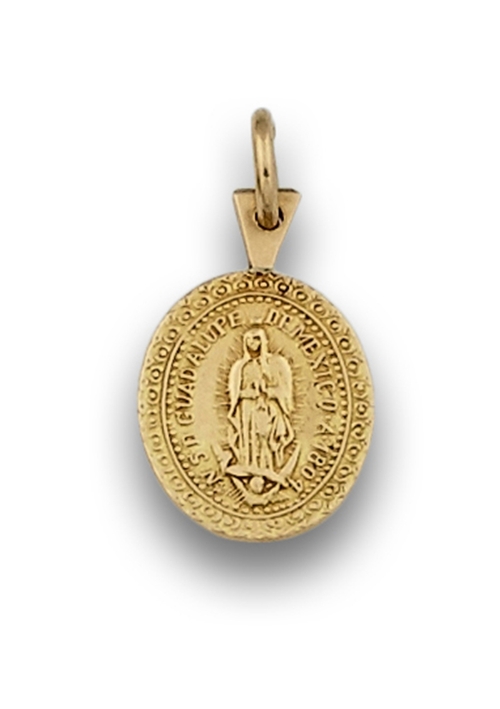 Medalla colgante de la Virgen de Guadalupe en oro de 18K. Medidas:2,6 x 1,8 cms. Start Price: €250